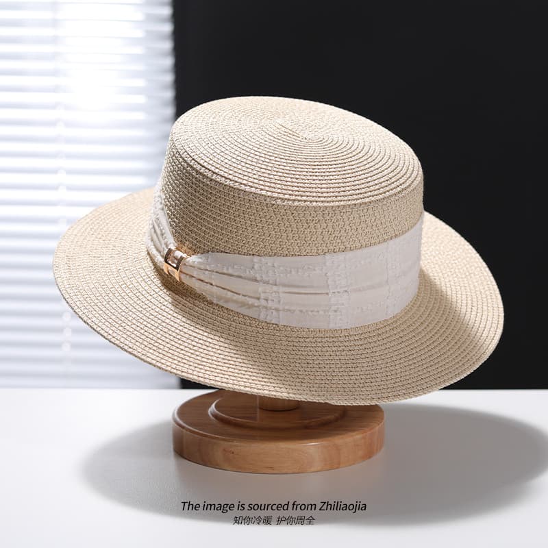 Chapéu de topo plano feminino férias de verão beira-mar panamá chapéu de palha aba plana chapéu de praia francês palha g