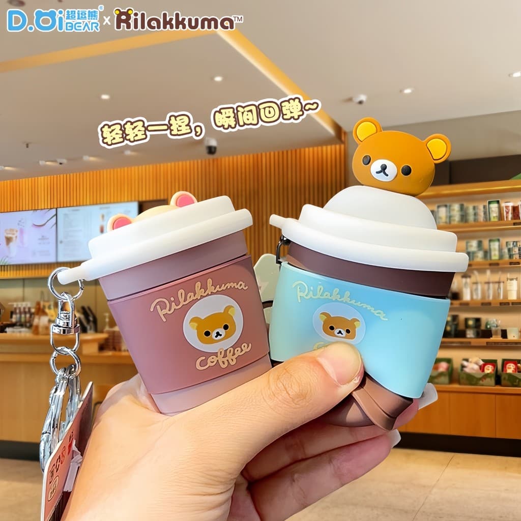 Genuíno Rilakkuma Q-bomba Denim pitada música carro chaveiro mochila pingente divertido descompressão boneca brinquedo