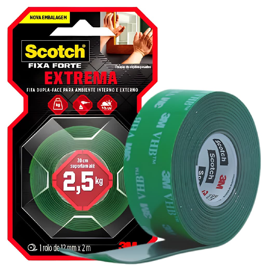 Fita Dupla Face 12mm X 2m 3M Scotch Fixa Forte