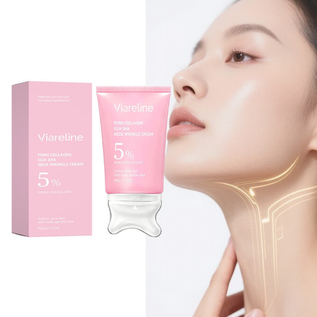 Creme Firmador para Pescoço com Colágeno PDRN 90g e Gua Sha - Cuidado Suavizante e Nutritivo para uma Pele com Aparência