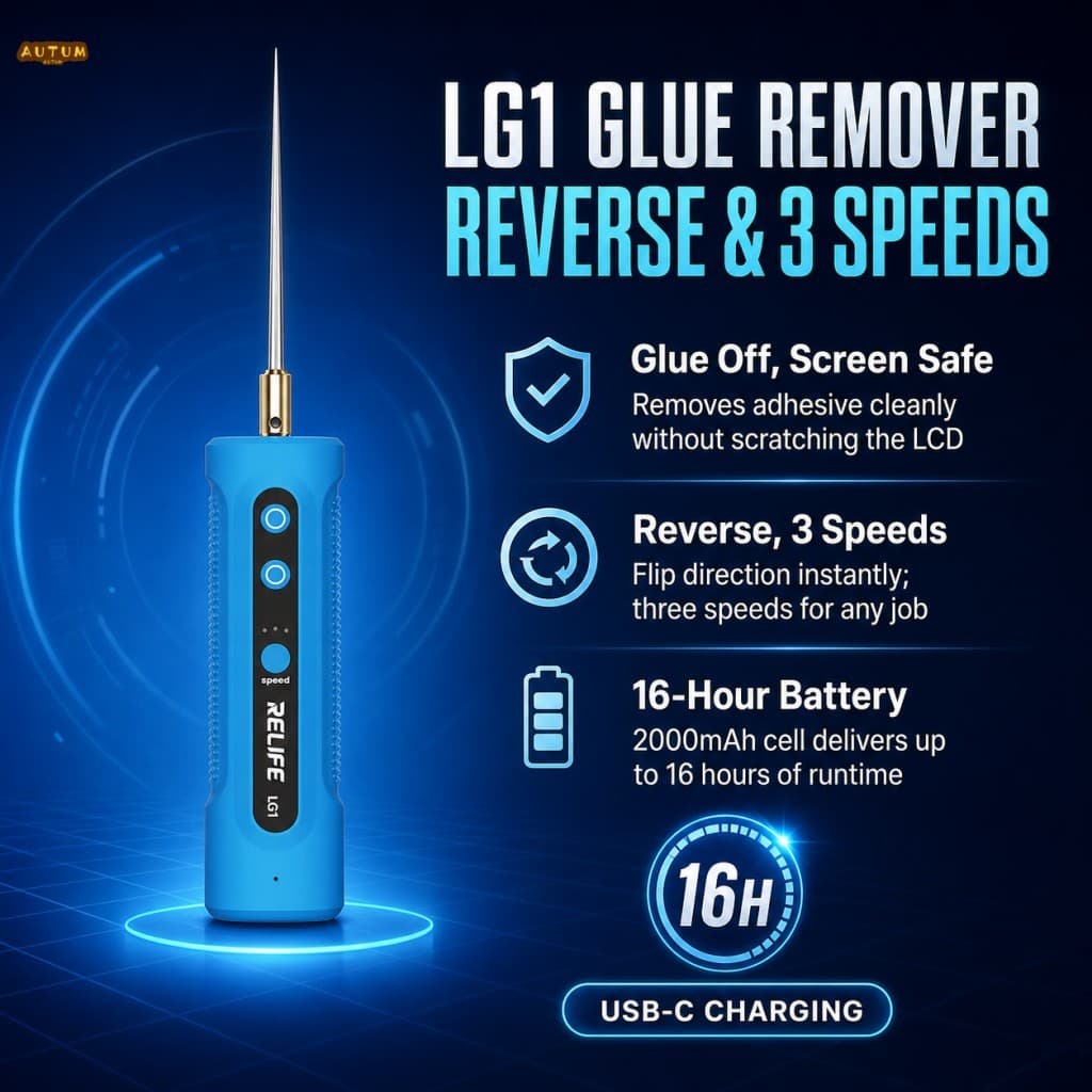 Removedor De Cola Para Tela De Telefone Elétrico 3 Velocidades Frente Reversa USB C Recarregável Ferramenta De Limpeza A