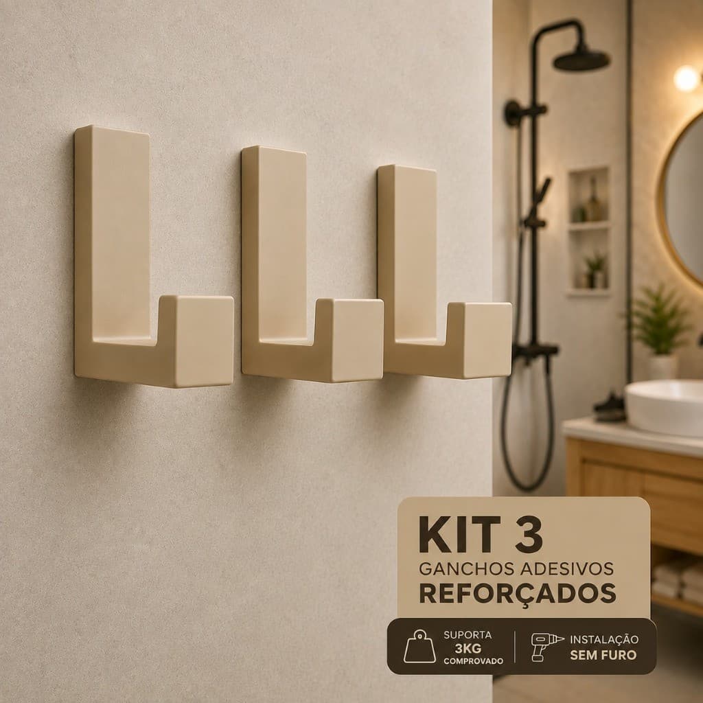 Kit 3 Ganchos de Parede Adesivos Reforçado Sem Furo Multiuso