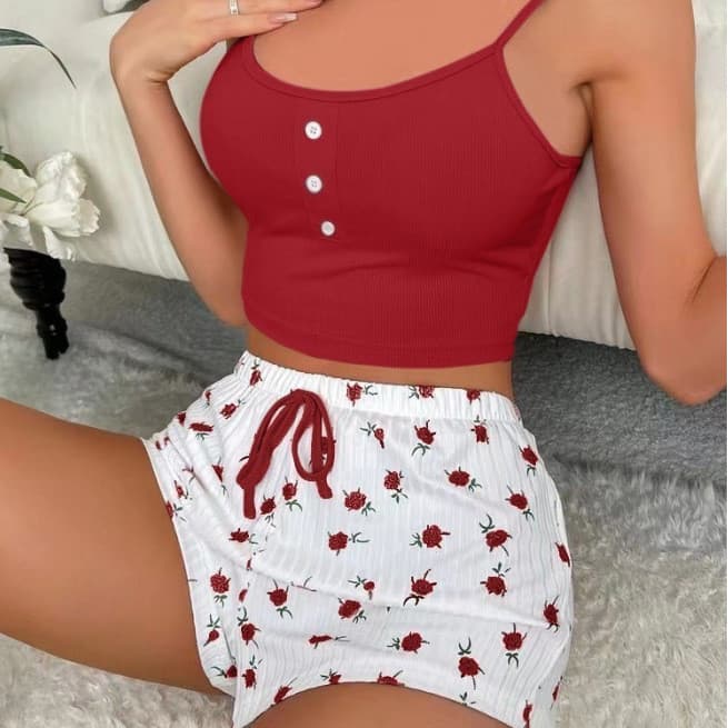 Venda quente novo estilo Casual confortável Shorts Pit Strip Floral pode usar exterior Loungewear terno de duas peças