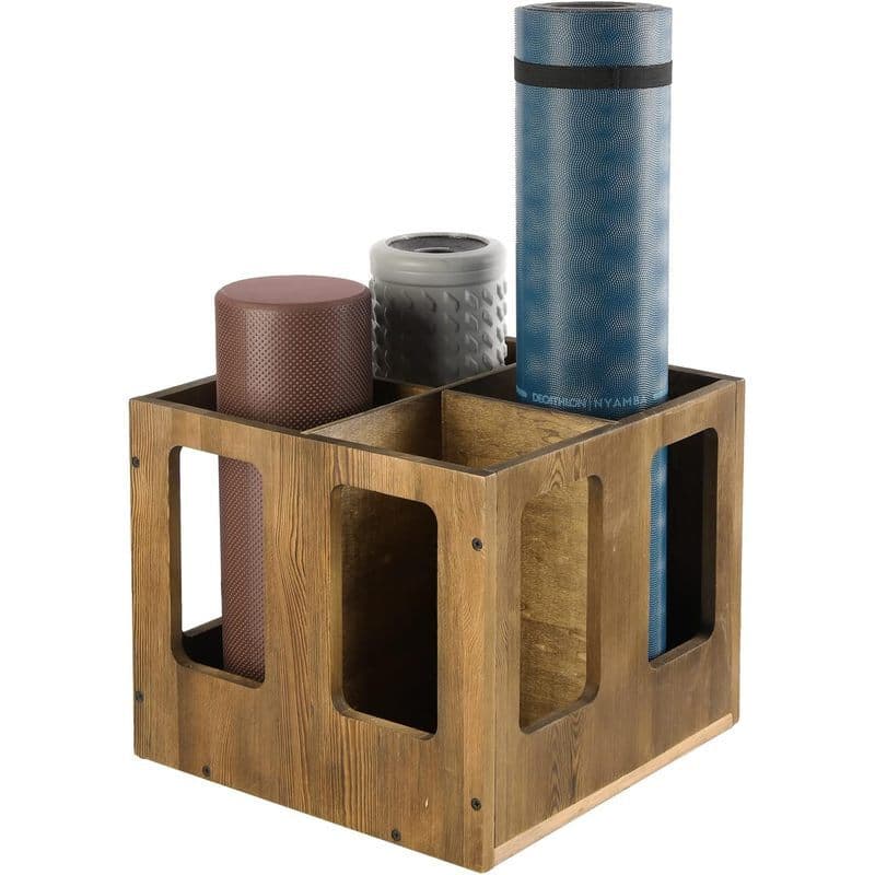 MyGift Organizador De Armazenamento De Rolo De Espuma De Madeira Marrom Vintage De 4 Slots , Montado Na Parede Ou Suport