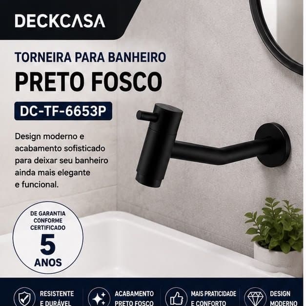 Torneira para Banheiro Preto Fosco Deckca DC-TF-6653P
