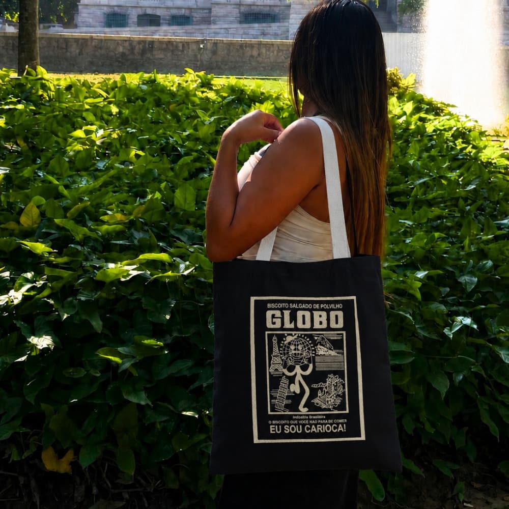 Bolsa Ecobag 100% algodão Black  Globo (Alça branca)