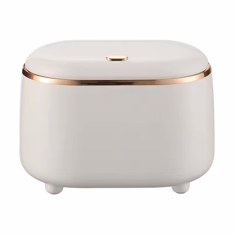 Lixeira de Mesa Elegante e Luxuosa com Tampa de Pressão, Formato Elíptico, Armazenamento Conveniente para Bancada 0047