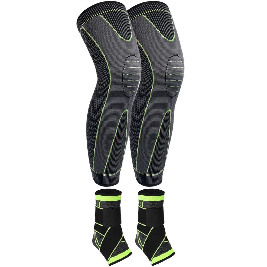 Kit 2 Joelheiras + 2 Tornozeleiras Proteção Esportiva para Academia Corrida Futebol Vôlei Treino Musculação e Exercícios