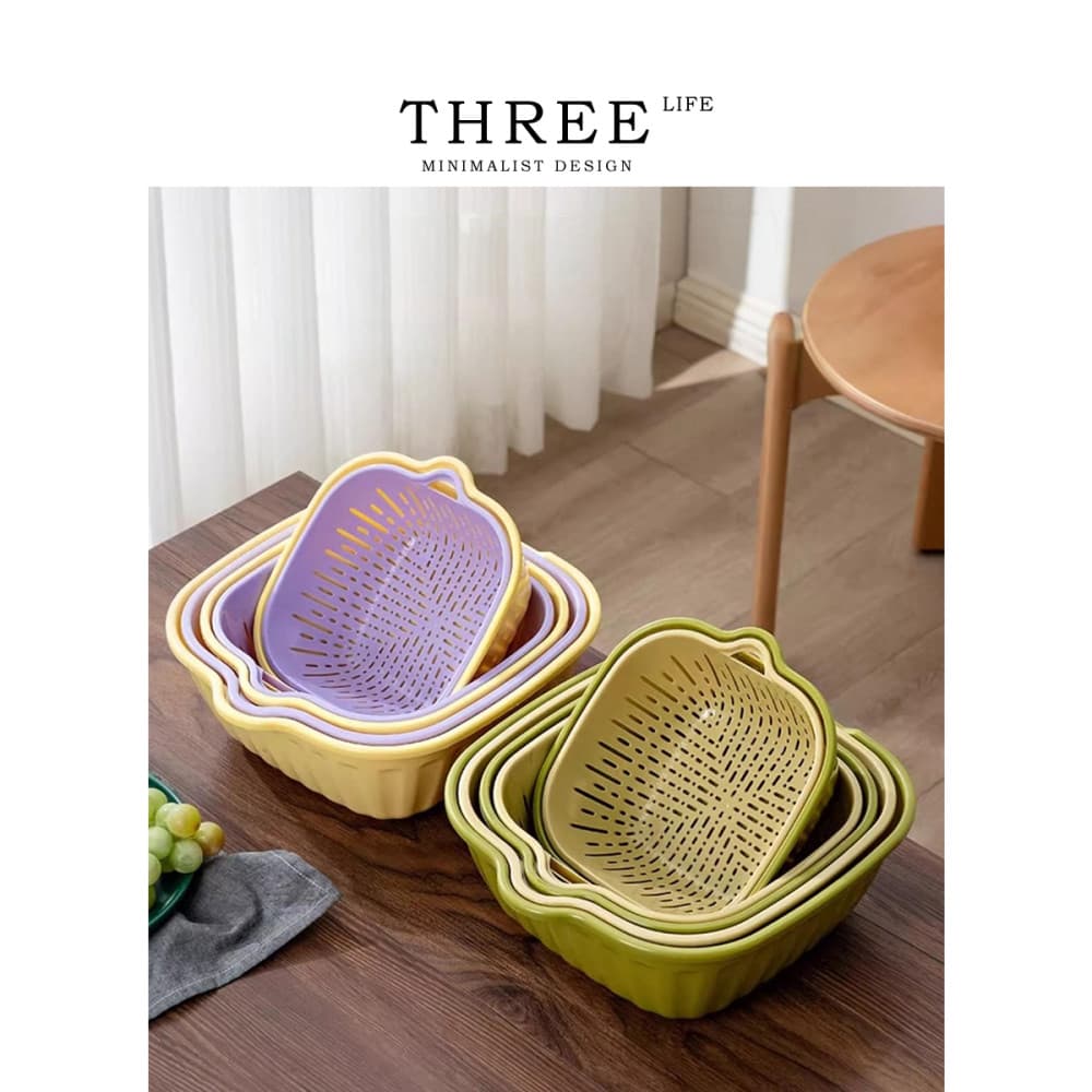 Tlife · Monsoon · Cesta de drenagem Dupla camada Lavatório de vegetais Cozinha Sala de estar Cesta de lavagem de frutas