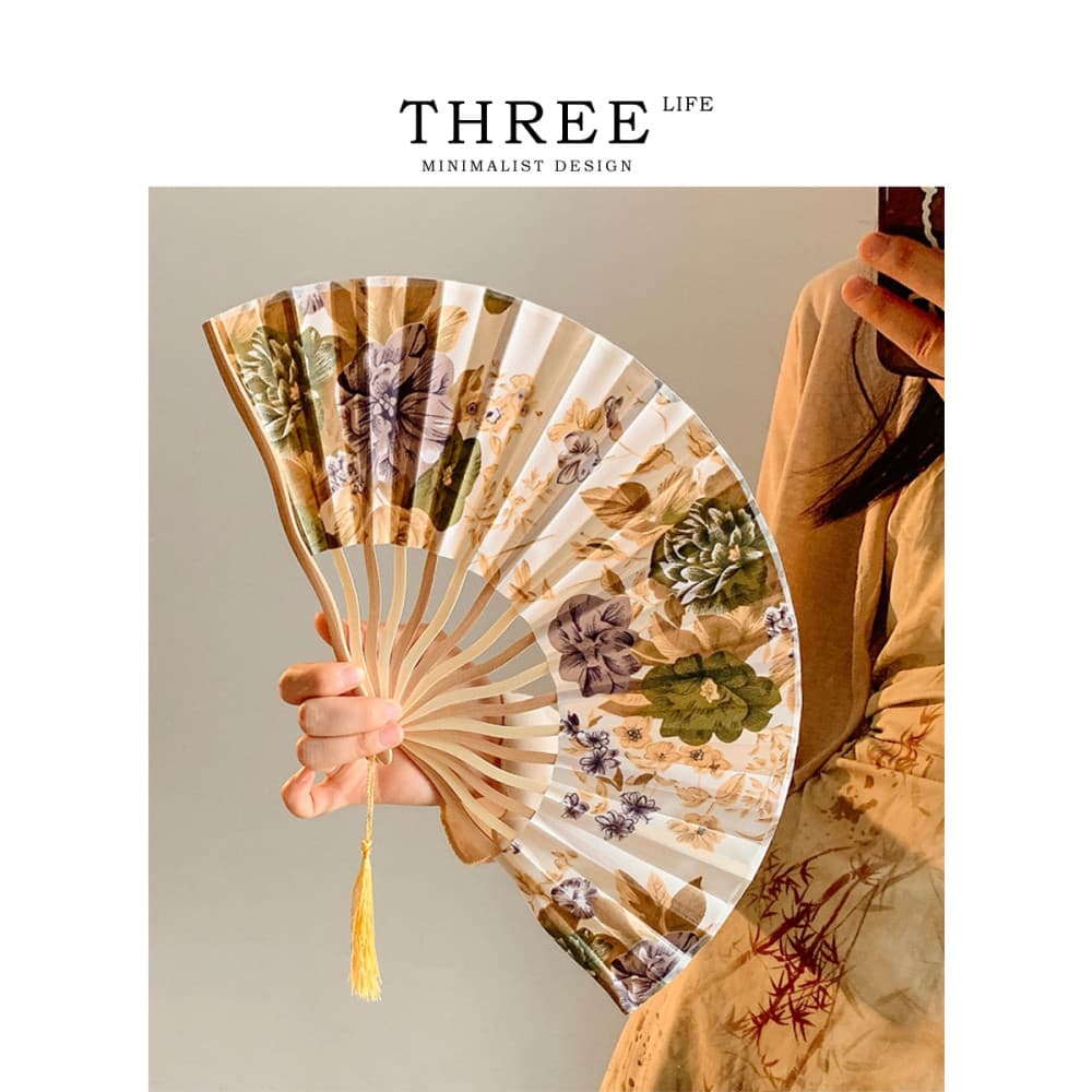 Tlife · Misty · Ventilador dobrável pintura a tinta estilo chinês clássico Hanfu foto ventilador dobrável portátil | Chu