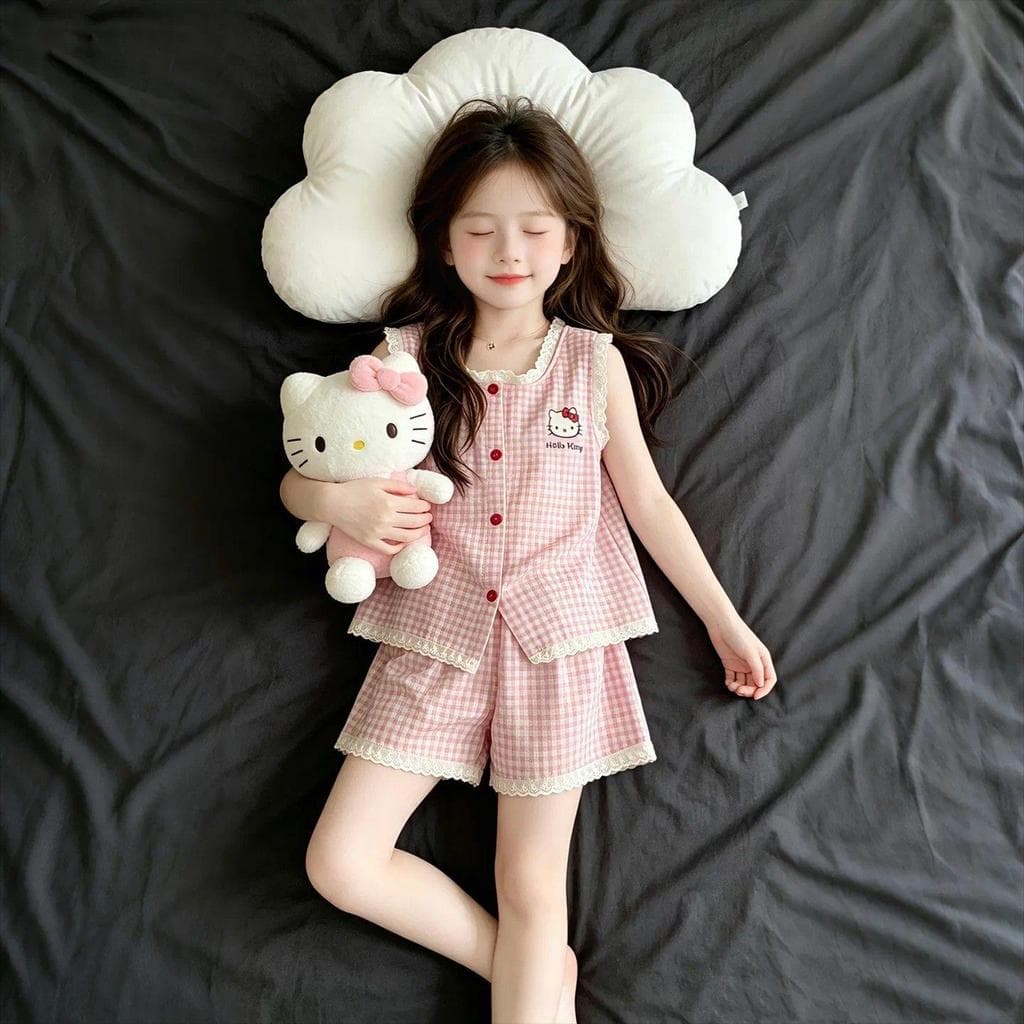 [Little Cute Wear] Crianças Novo Estilo Pijamas de Verão Nuvens Casuais Meninas Desenhos Animados Sem Mangas Colete Shor