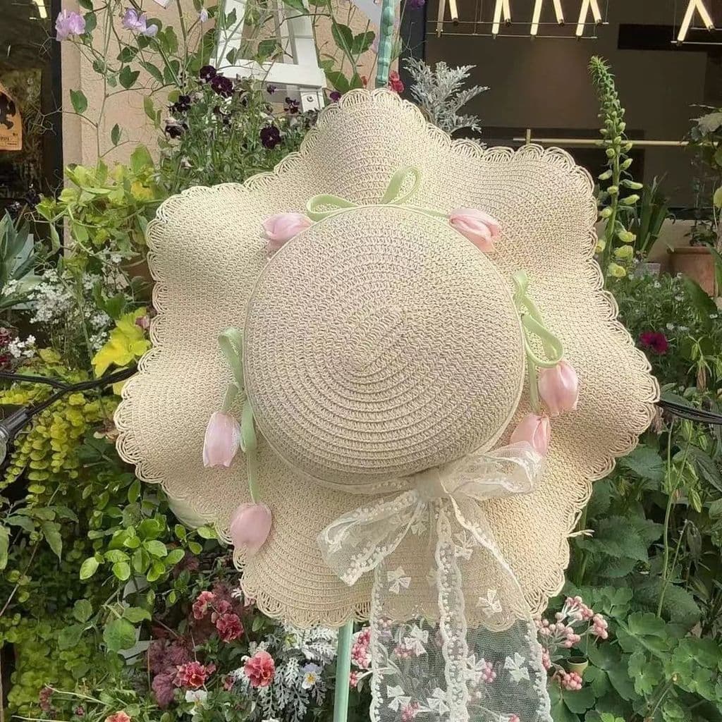bone feminino boné feminino Feminino rosa pérola tulipa baunilha chapéu verão suave doce laço verão chapéu de viagem pr