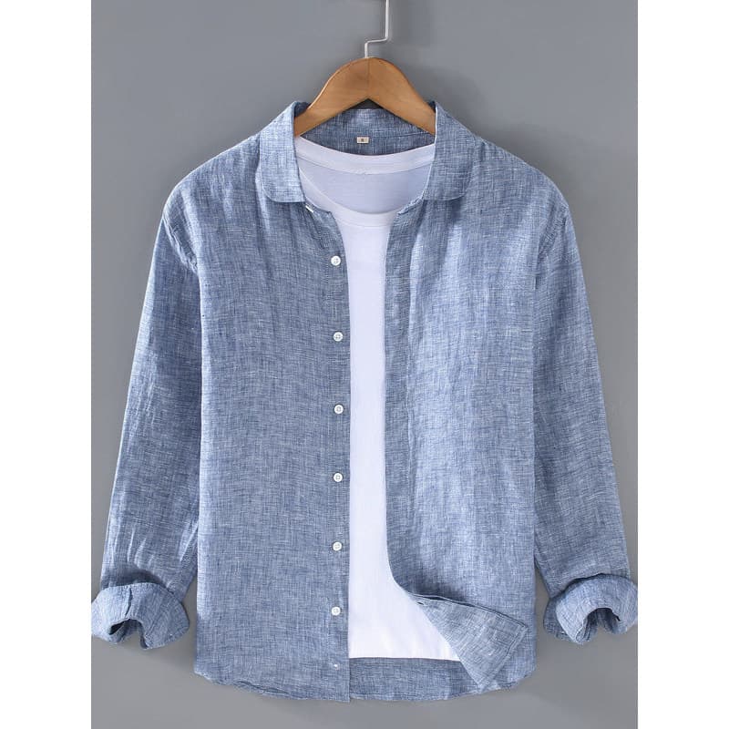 Camisa masculina de linho puro estilo dinheiro antigo, primavera outono verão, solta, Casual, linho, camisa masculina de