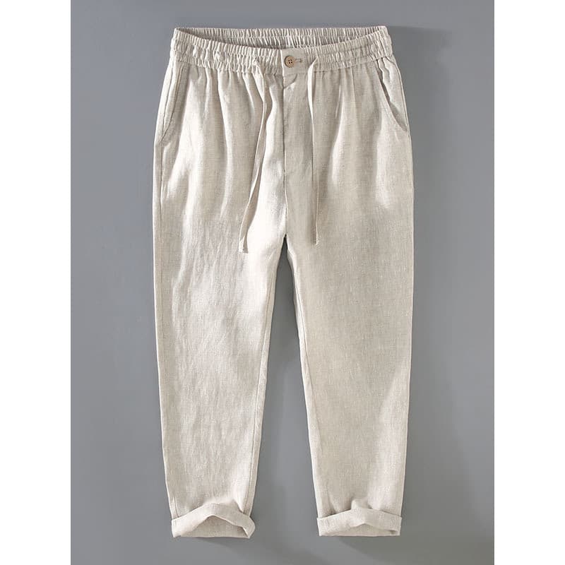 Calças de linho de verão masculinas soltas verão calças compridas de linho calças masculinas estilo fino cordão calças r