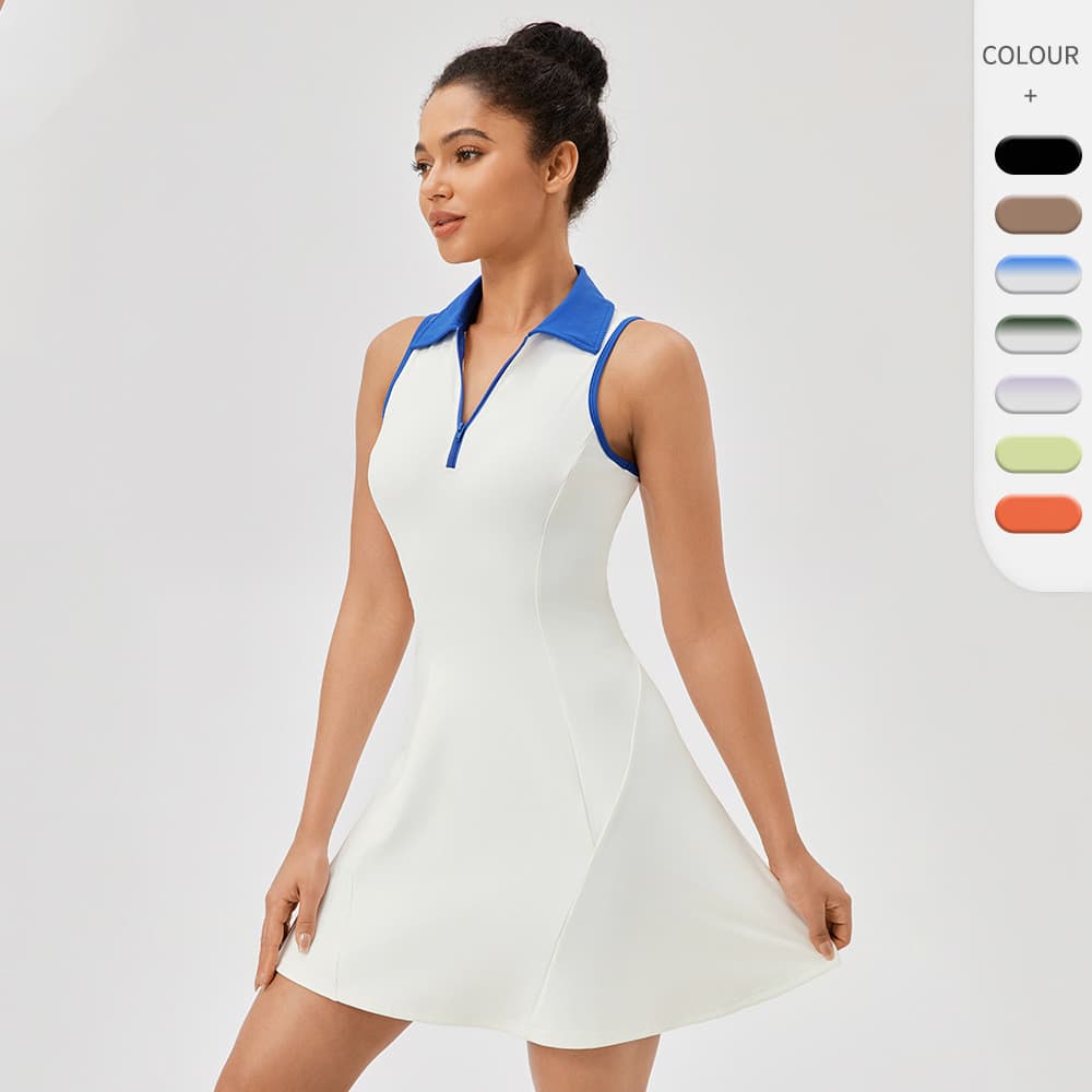 Vestido De Tênis Feminino De Lapela De Uma Peça , Cintura Respirável De Secagem Rápida Feminina Apertando fitness Esport