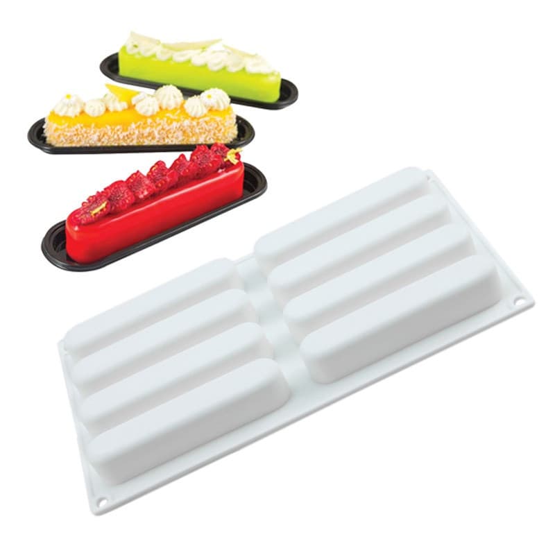 8-Cavidades Molde De Silicone De Tiras Longas Alongado Em Forma De Salsicha De Dedo Mousse Francesa Para Bolos De Pudim