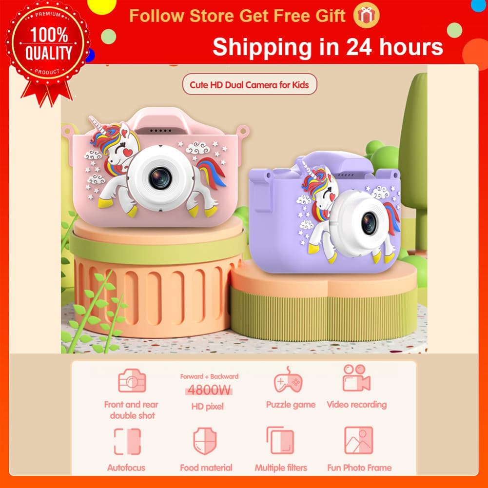 Swsww Câmera digital portátil infantil 1080P vídeo 48MP HD infantil com tela IPS de lente dupla Função OTG Capa de