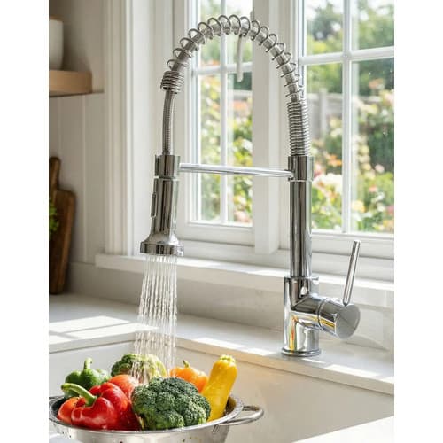 Torneira Cozinha Monocomando Gourmet Ducha Flexivel Retratil Inox Cromado Agua Quente e Fria Bancada 41cm
