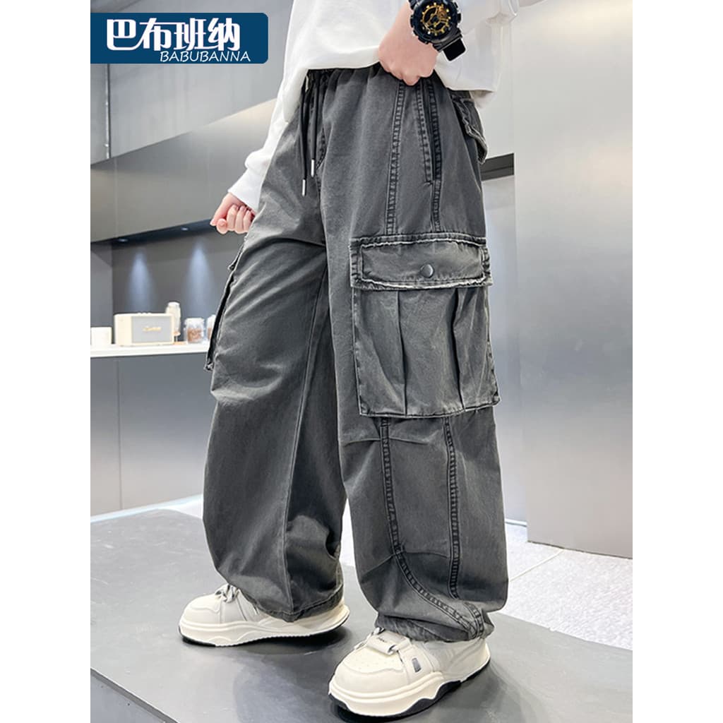 Meninos macacão outono 2026 novo estilo crianças calças casuais soltas grandes calças infantis moda moda meninos roupas