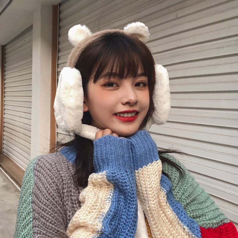 Inverno vestindo orelhas de gato earmuffs feminino versão coreana doce bonito quente earmuffs inverno malha lã rendas sa