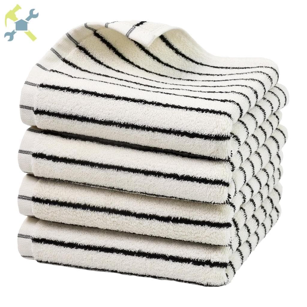4 Pçs Toalhas De Mão De Algodão Absorvente Rosto Decorativas Preto Listrado Macio Pano Para Banheiro SHOPCYC7557
