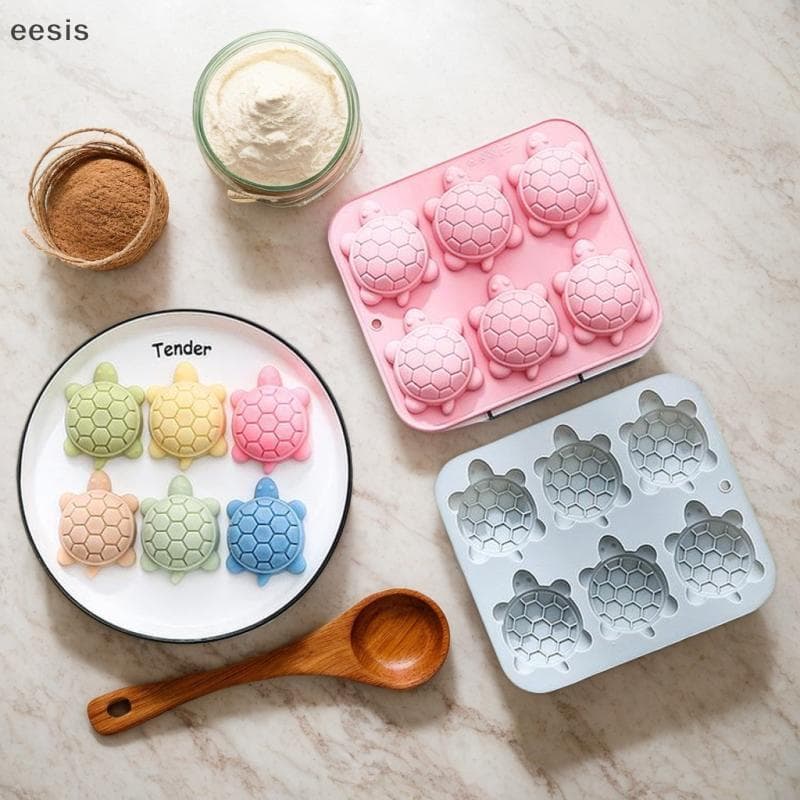 eesis 6 Forma De Tartaruga Consecutiva Molde De Silicone Dos Desenhos Animados Chocolate Doces Pudim Cubo De Gelo Bandej