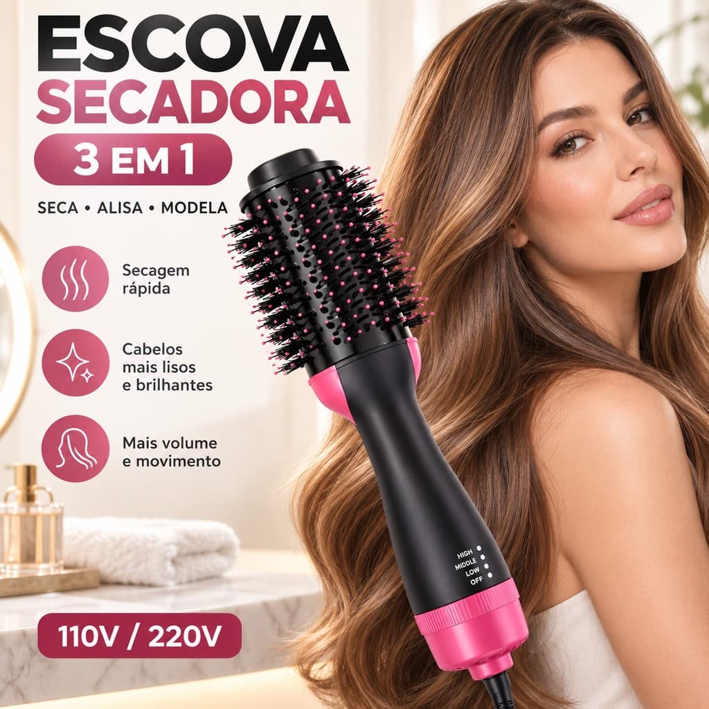 Escova Secadora Alisador Elétrica Quente Cabelo Com 3 Em1 Hair Styler 110V
