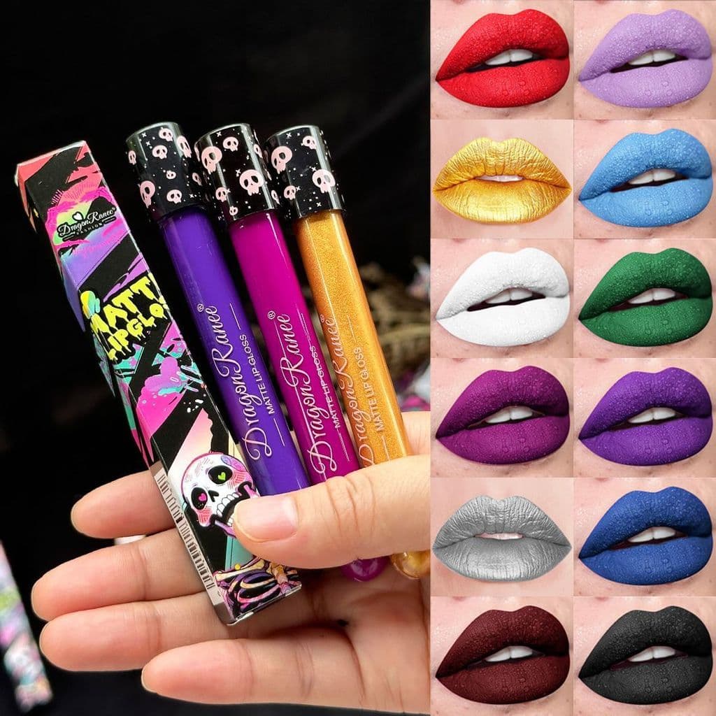 Dark Series cos Batom Halloween Lip Gloss Preto Branco Azul Verde Ouro Prata Não É Fácil de Desbotar Desempenho