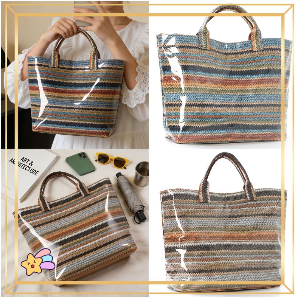 Bolsa PETS1 , Sacola Brilhante De PVC Multicolorida , Nas Axilas Com Design Listrado À Prova D'água De Grande Capacidade