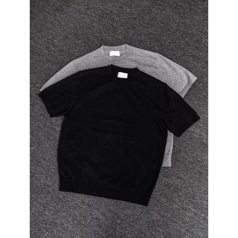Camiseta masculina de ombro genuína de cor sólida, malha solta, respirável, Casual, manga curta