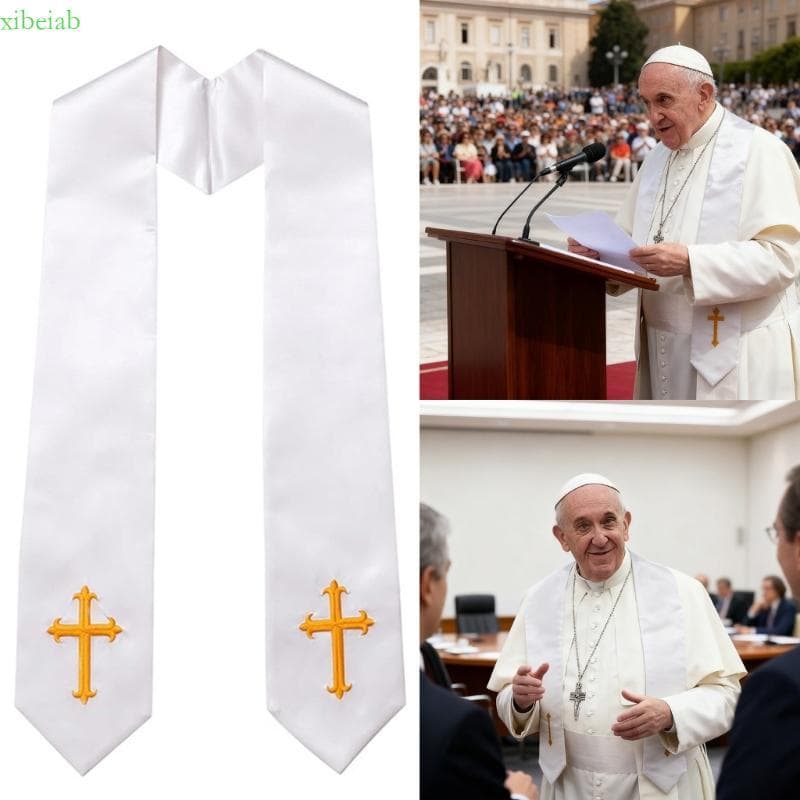 xibeiab Elegante Cergy Roubou Bordado Reversível Cruzado Borlas Xale Para Sacerdostes Pastores Igreja Religiosa G