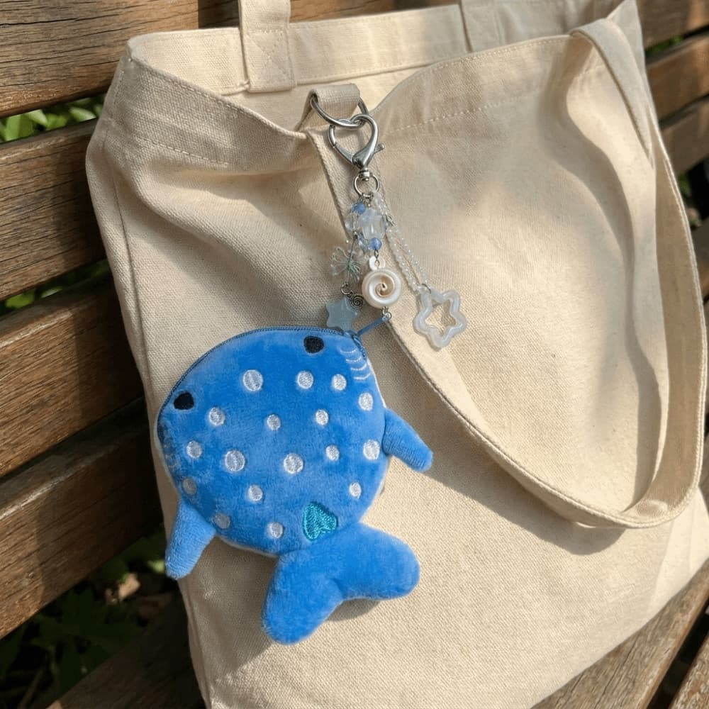 Bolsa de Moedas Tubarão-Baleia, Pingente de Pelúcia Portátil, Mini Bolsa de Moedas com Zíper