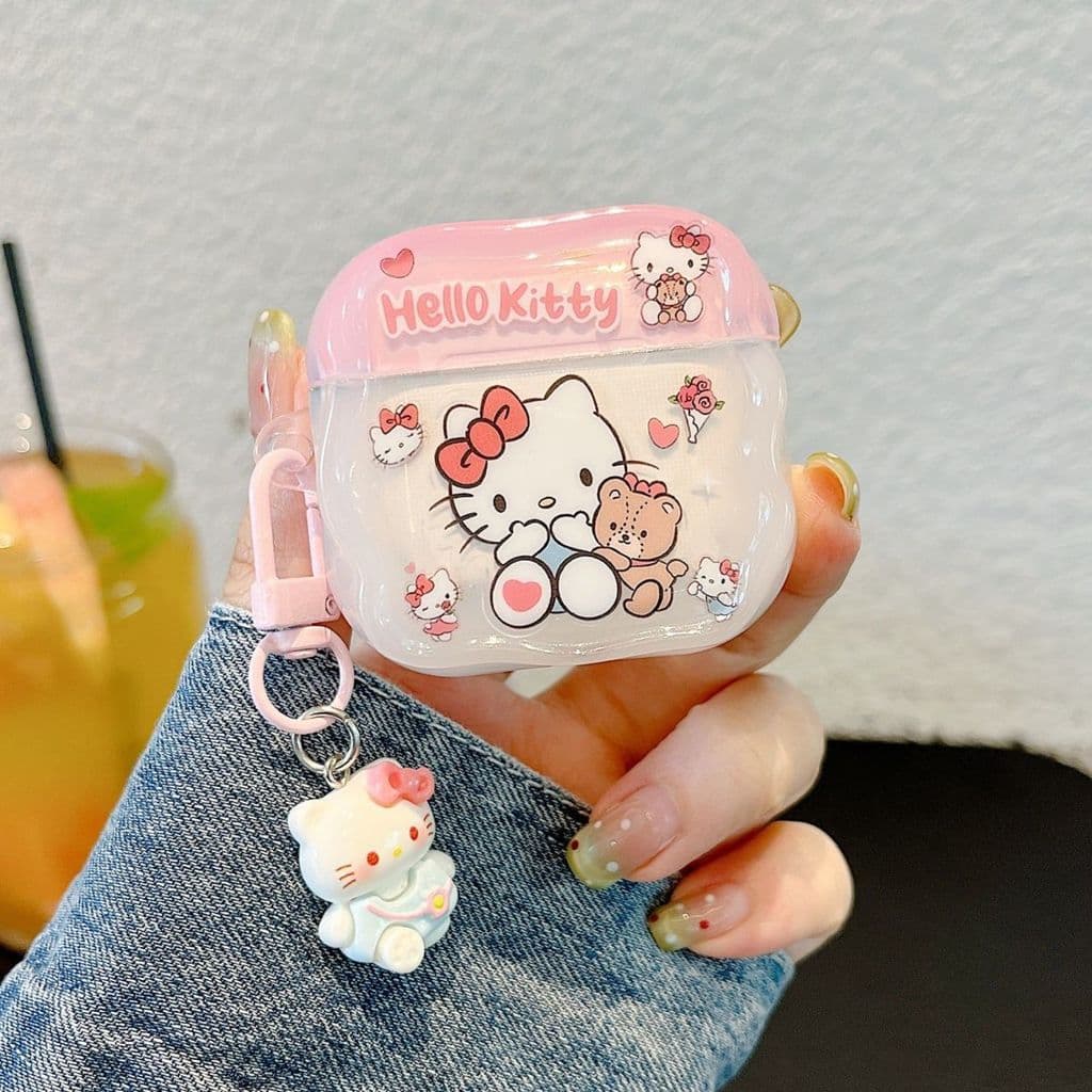 Capa De Fone De Ouvido Sem Fio Fofa De Silicone Hello Kitty , Adequada Para Apple AirPods s4 3 2 1 Pro 1 2 3 Protetora