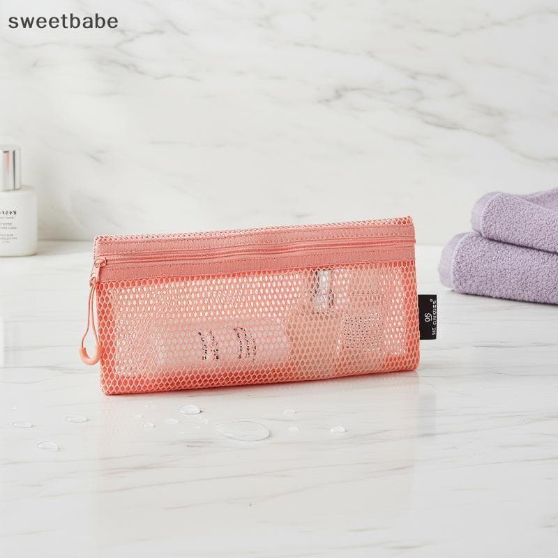 Bolsa De Armazenamento Com Zíper De Malha Respirável , Grande Capacidade , Transparente , Durável , Cosméticos Para Uso