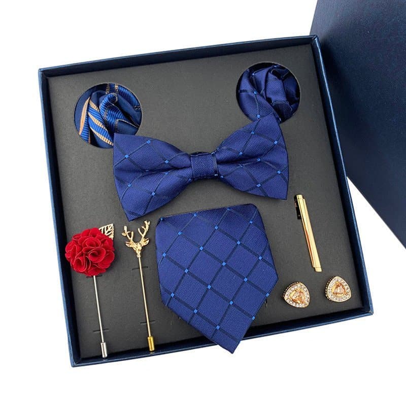 Caixa de Presente com Gravata Masculina, Gravata de Casamento, Gravata Borboleta, Lenço de Bolso, Broche e Abotoaduras,