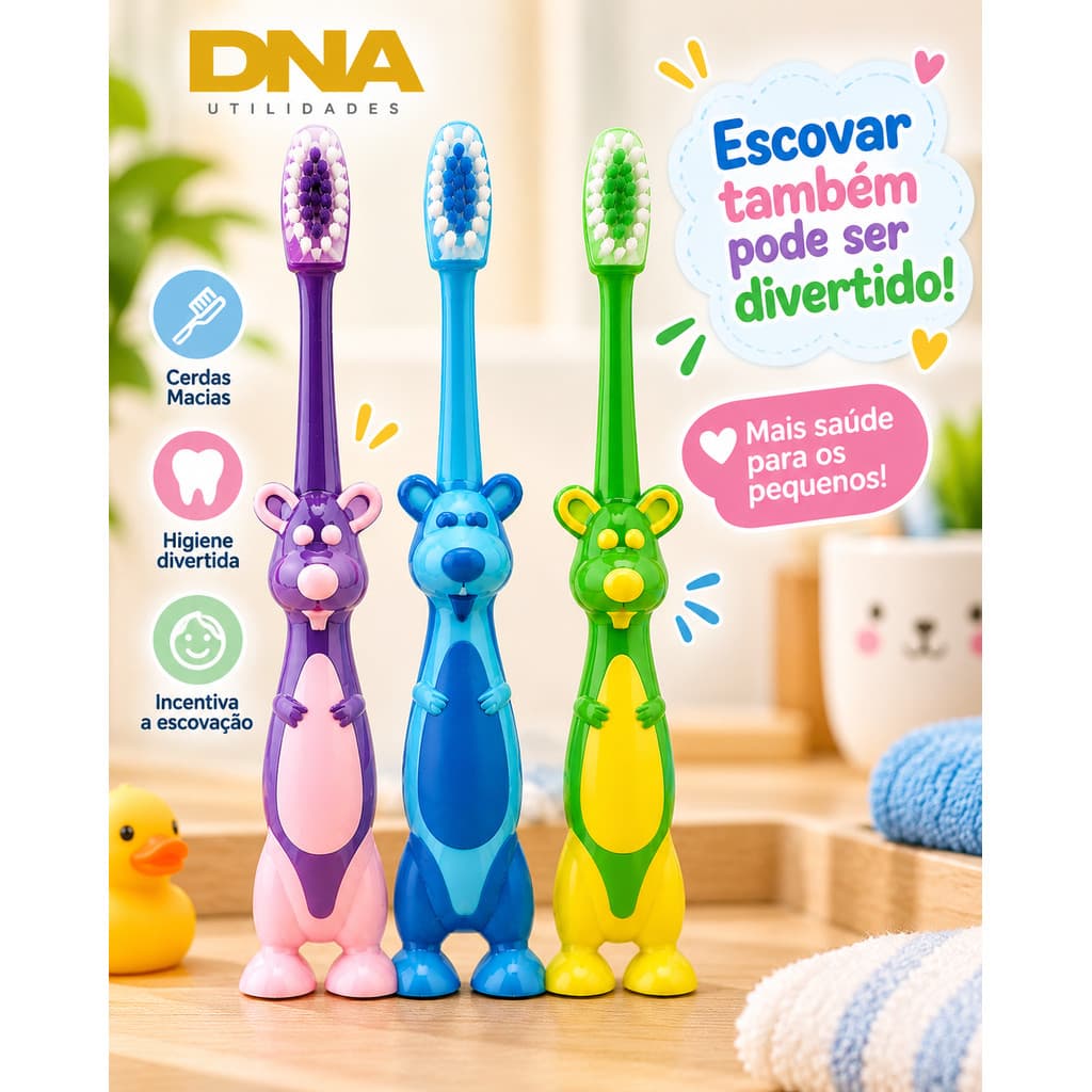 Kit 3 Escovas Dental Infantil Canguru Escova De Criança