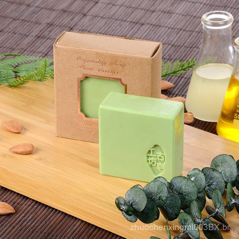 Sabonete artesanal de óleos essenciais com artemísia e chá verde, sabonete facial, sabonete de banho natural, antiácaros