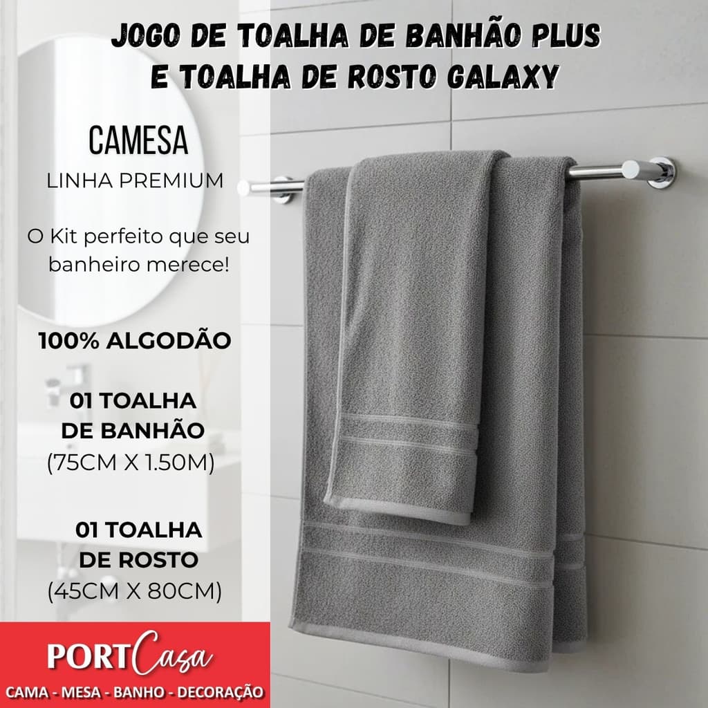 Jogo 2Pçs Toalha Galaxy Plus Banhão + Toalha Rosto Camesa