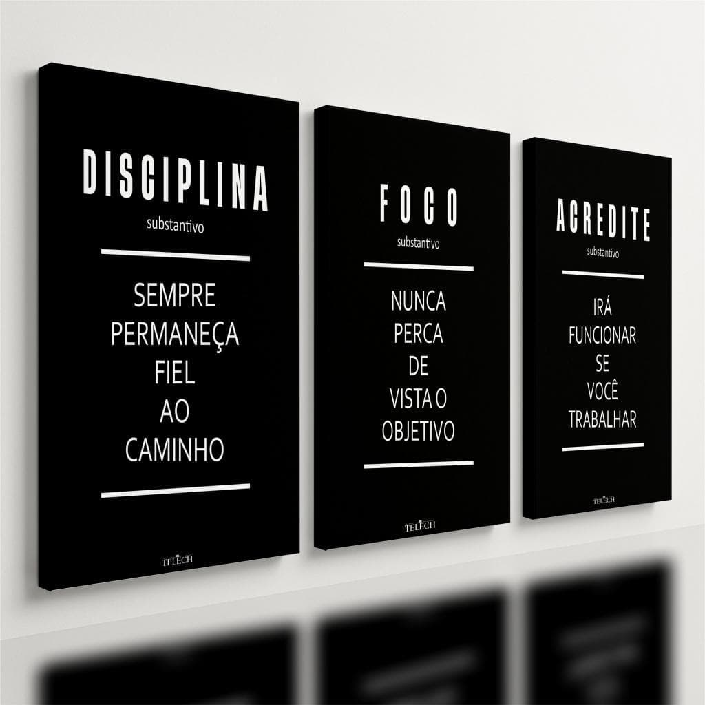 Kit 3 Quadro Decorativo Frase Motivacional Escritório Quarto