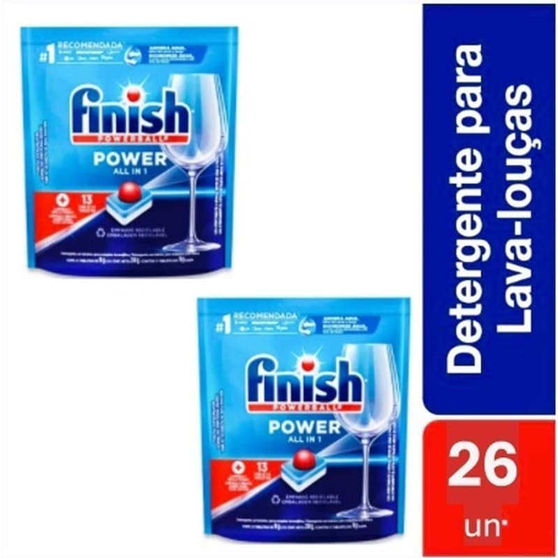 Kit 2 Detergentes Lava Louça Finish PowerBall All in 1 Max com  13un cada