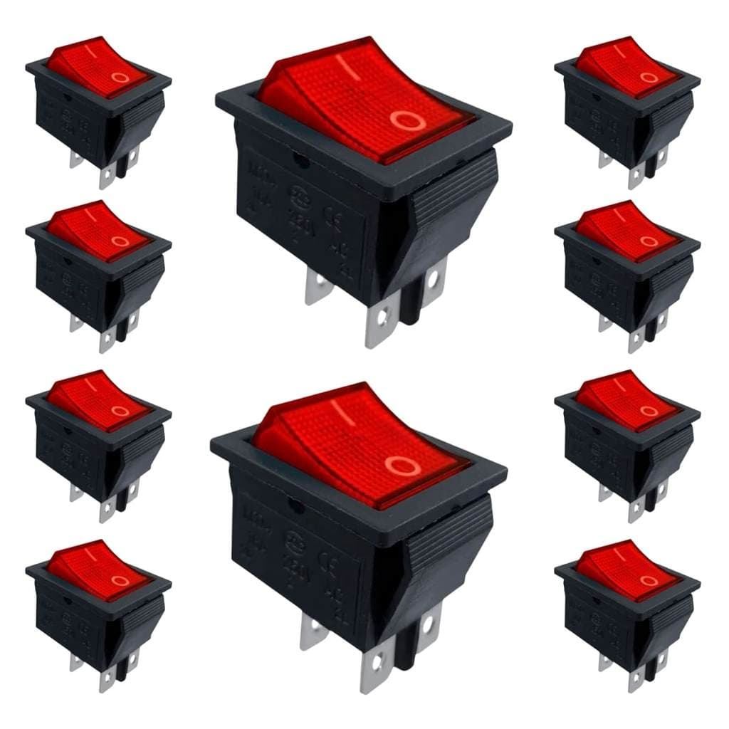Chave Gangorra Kcd4 Com Led 4 Terminais Vermelha 15a 250vac Storm 10 Unidades