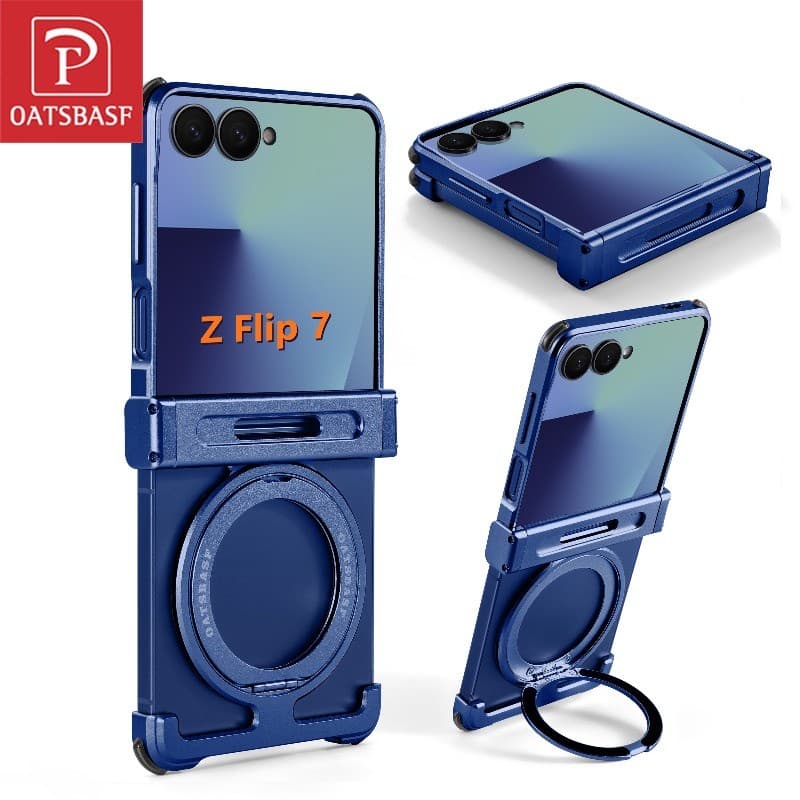 OATSBASF Case com Suporte Magnético para Galaxy Z Flip 7, Capa de Metal Giratória 360° e Anti-choque