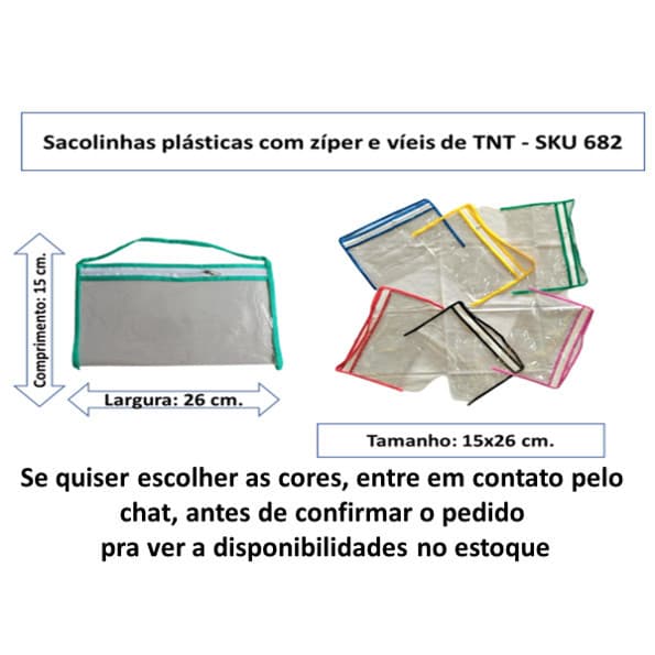 kit de Sacolinhas Organizador Multiuso - necessarie plásticas Transp. p/aniversários e utilidades c/ zíper 26x15 cm. 867