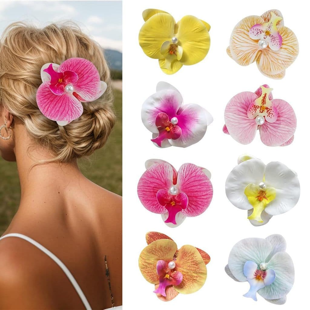 Presilha de Cabelo com Orquídea Phalaenopsis Artificial, Presilha Lateral Floral, Presilha de Cabelo para Sessões de Fot