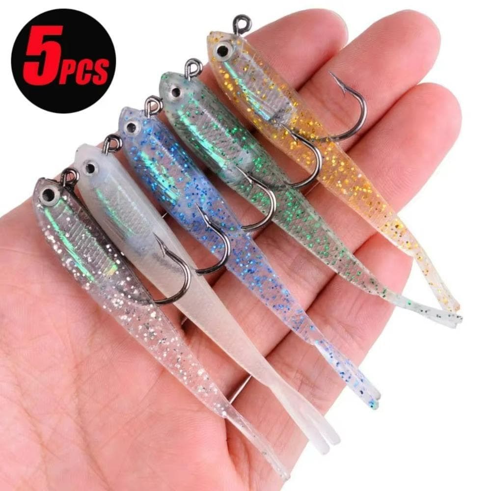 5 Pcs 7.5 Cm 6g Iscas De Pesca De Silicone Isca Artificial Macia Com Ganchos Para Água Salgada E Doce