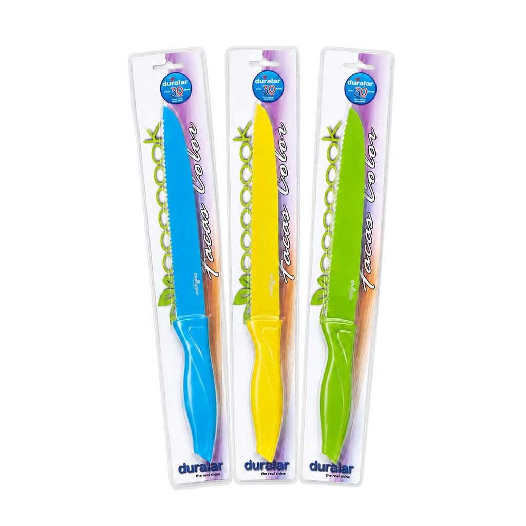 Kit 3 Facas Pão Aço Inox Antiaderente Cores Sortidas 34cm