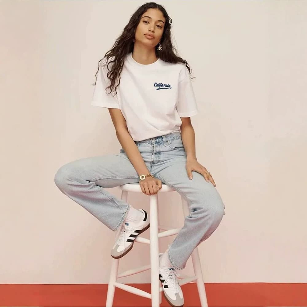 Camiseta feminina de manga curta de ombro genuíno, impressão dupla face solta de algodão puro, tamanho grande retrô