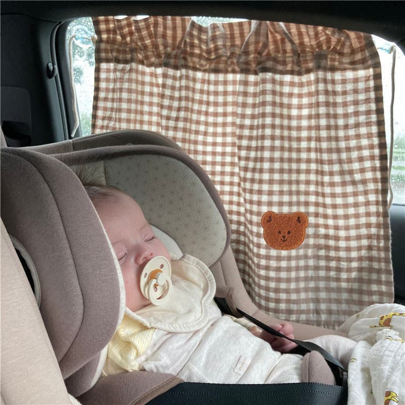 Ins vento bordado urso crianças carro protetor solar cortina de carro bebê Interior do carro luz bloqueio cortina Sunsha