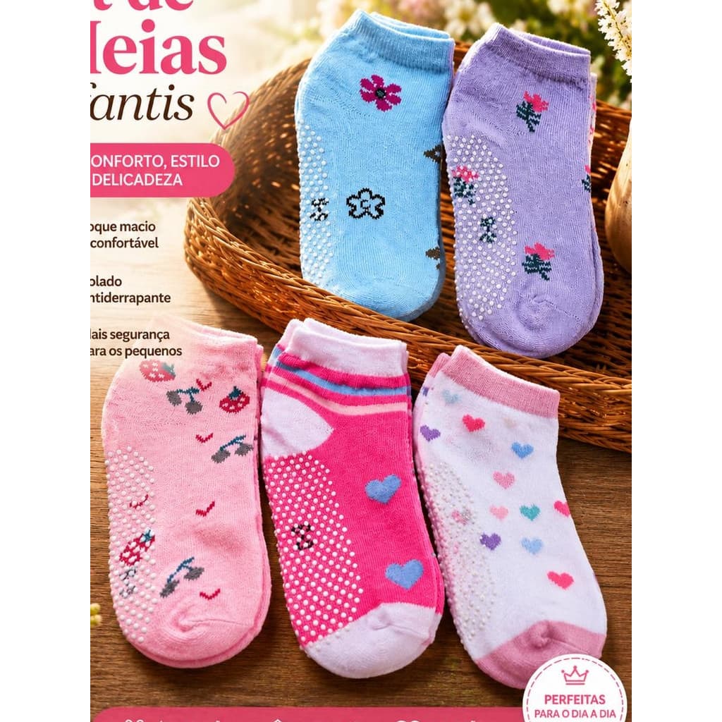 Kit 3/6/12 Pares de Meias Infantis Femininas Conforto e Proteção Quentinhas e Macias Meia para o Dia a Dia B9010