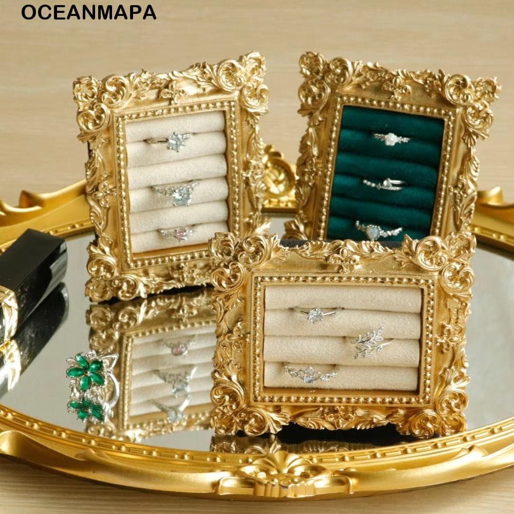 Bandeja De Brinco De Camurça OCEANMAPA , Suporte De Exibição De Anel De Ouro Vintage Com Design Barroco